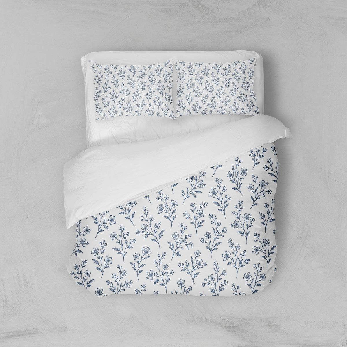 Housse de couette blanche fleurs bleues