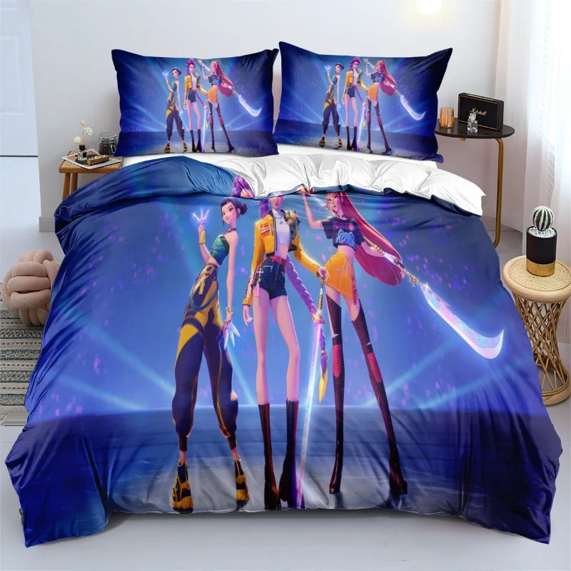 Parure De Lit K-POP Demon Hunters 3D - Housse De Couette 140x200 + Taie 65x65 - Microfibre Oeko-Tex - Pour Enfant/ado Gamer