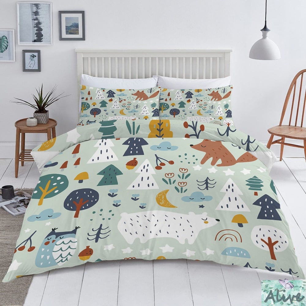 Linge de lit en flanelle patchwork motif animaux de la forêt
