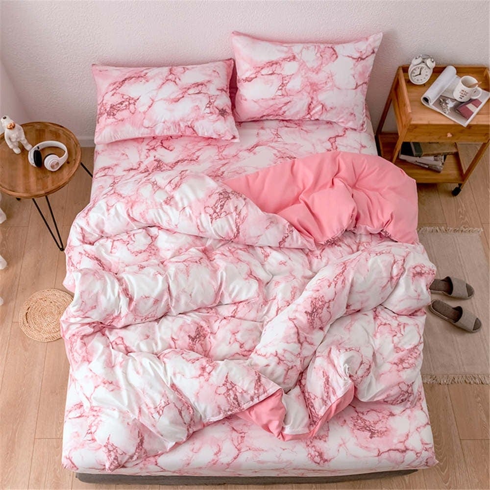 Housse de Couette Blanche et Rose