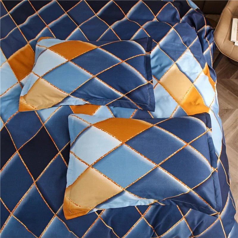 Housse de Couette Bleu Marine et Jaune