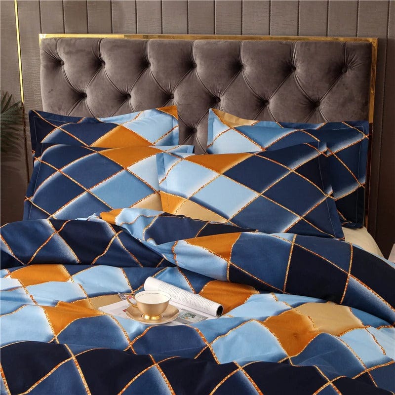Housse de Couette Bleu Marine et Jaune