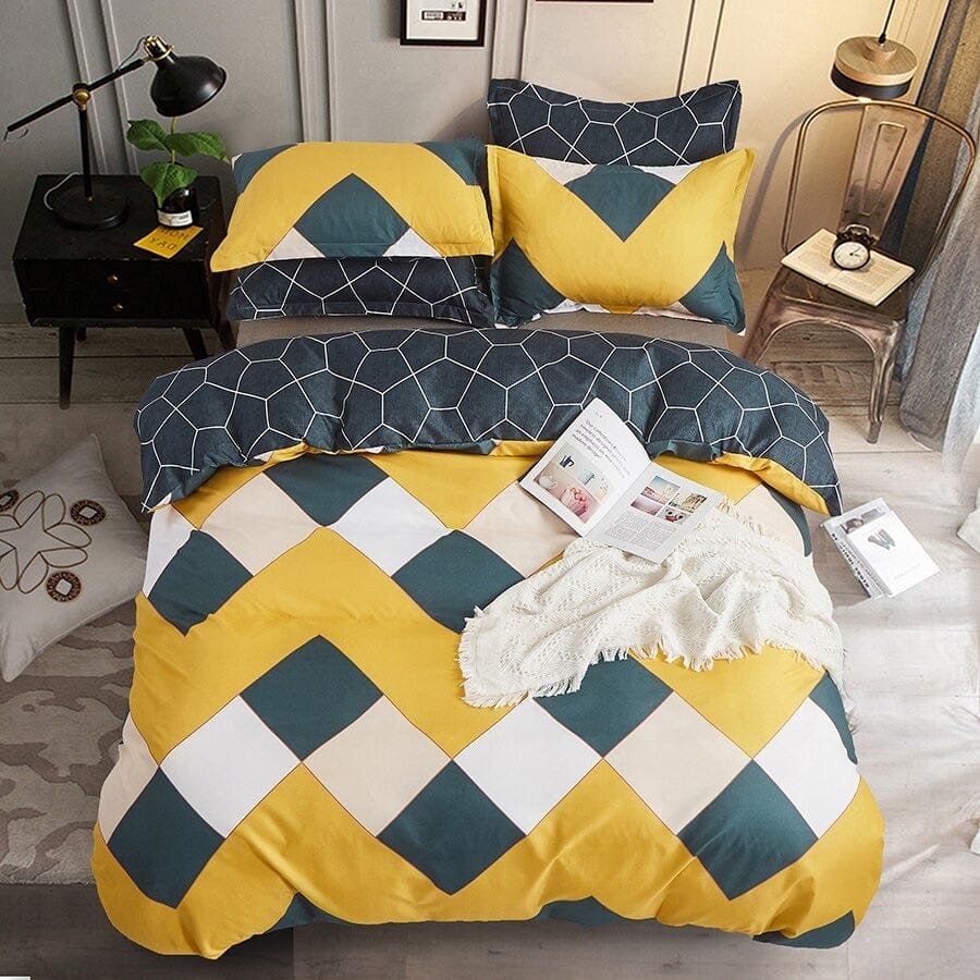 Housse de Couette Scandinave Bleu et Jaune