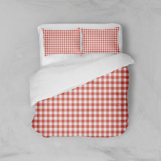 Housse de couette carreaux rouges et blancs