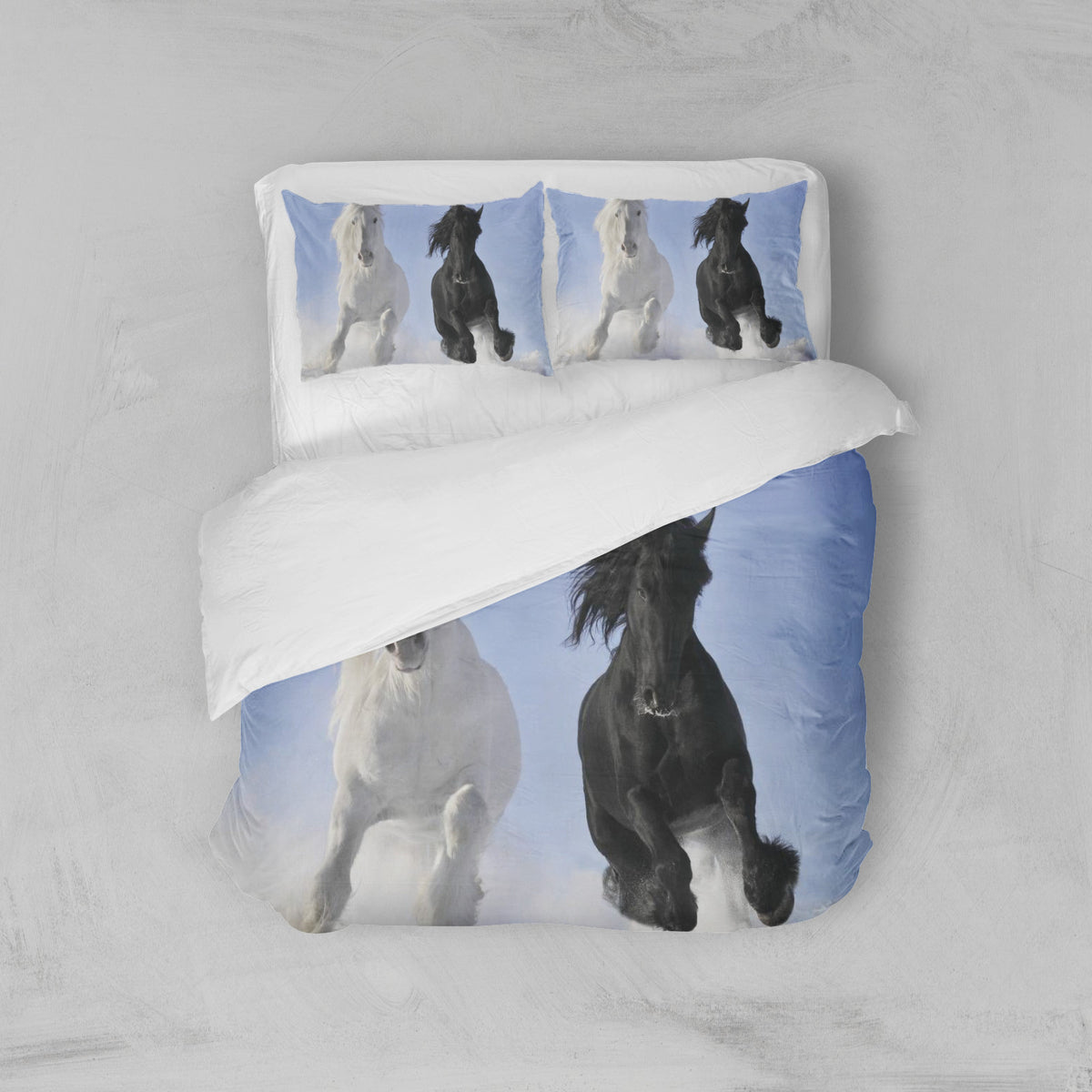 Housse de couette chevaux noir et blanc