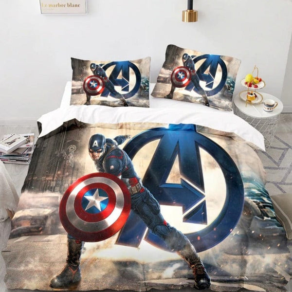 Avengers - Parure de Lit Enfant Coton Captain America - Housse de couette  140x200 Taie 65x65 cm - 1001 Nuits Enchantées