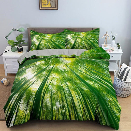 Housse de Couette Motif Bambou Vert