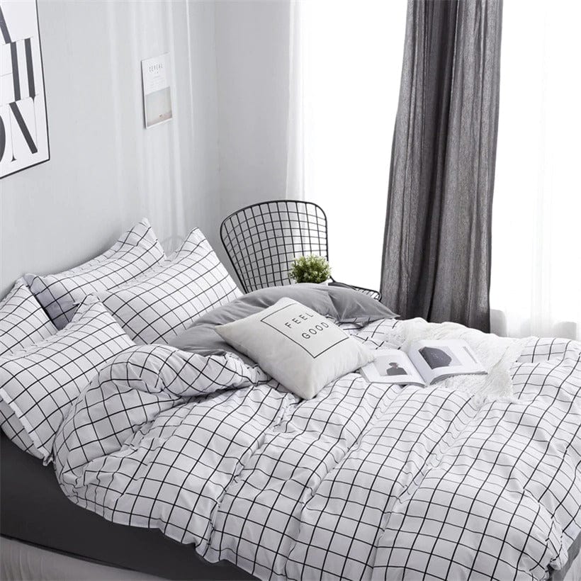 Housse de Couette Blanche Carreaux