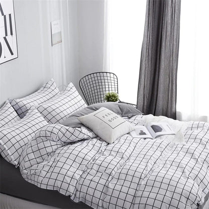 Housse de Couette Blanche Carreaux