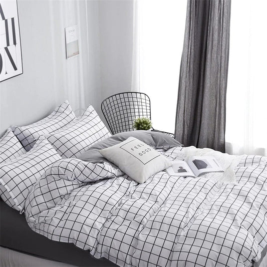 Housse de Couette Blanche Carreaux