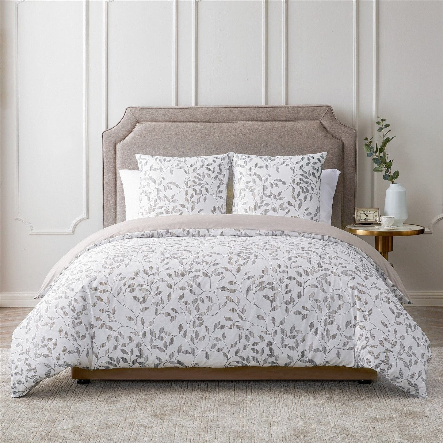 Housse de Couette Blanche et Beige