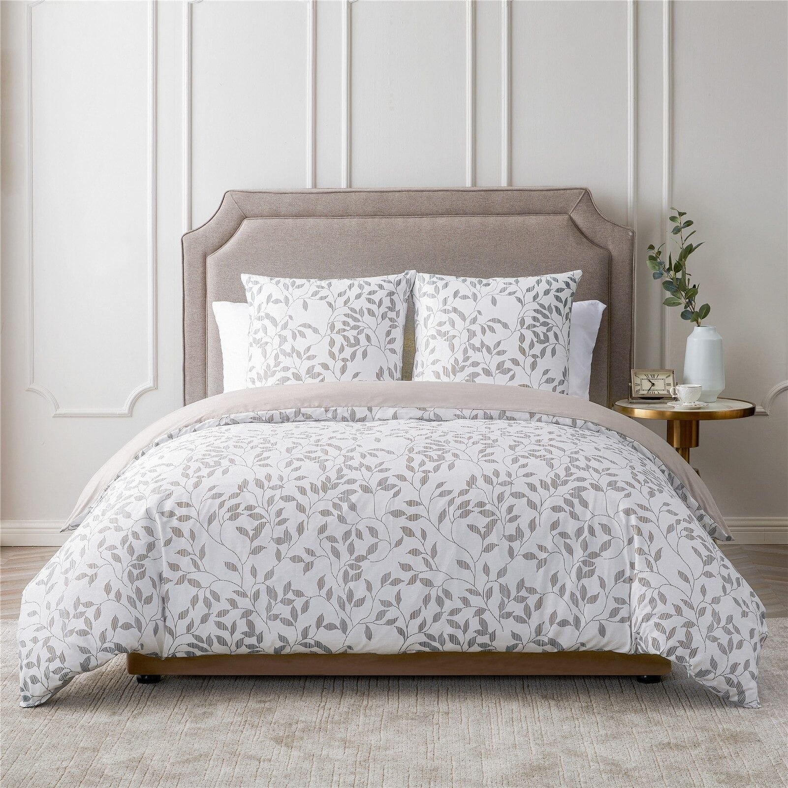 Housse de Couette Blanche et Beige