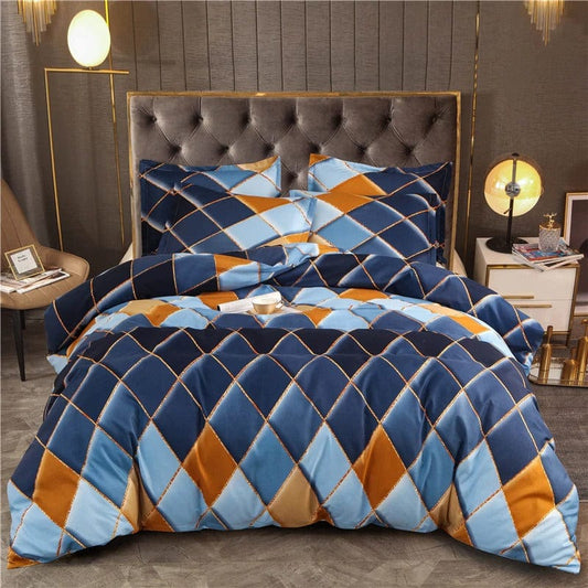Housse de Couette Bleu Marine et Jaune