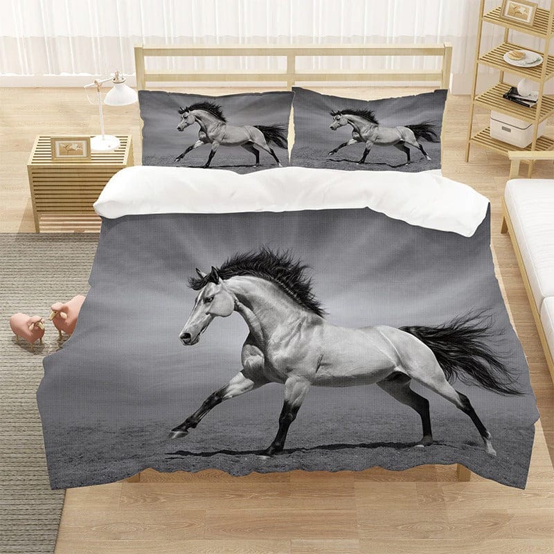 Housse de Couette Cheval Noir et Blanc