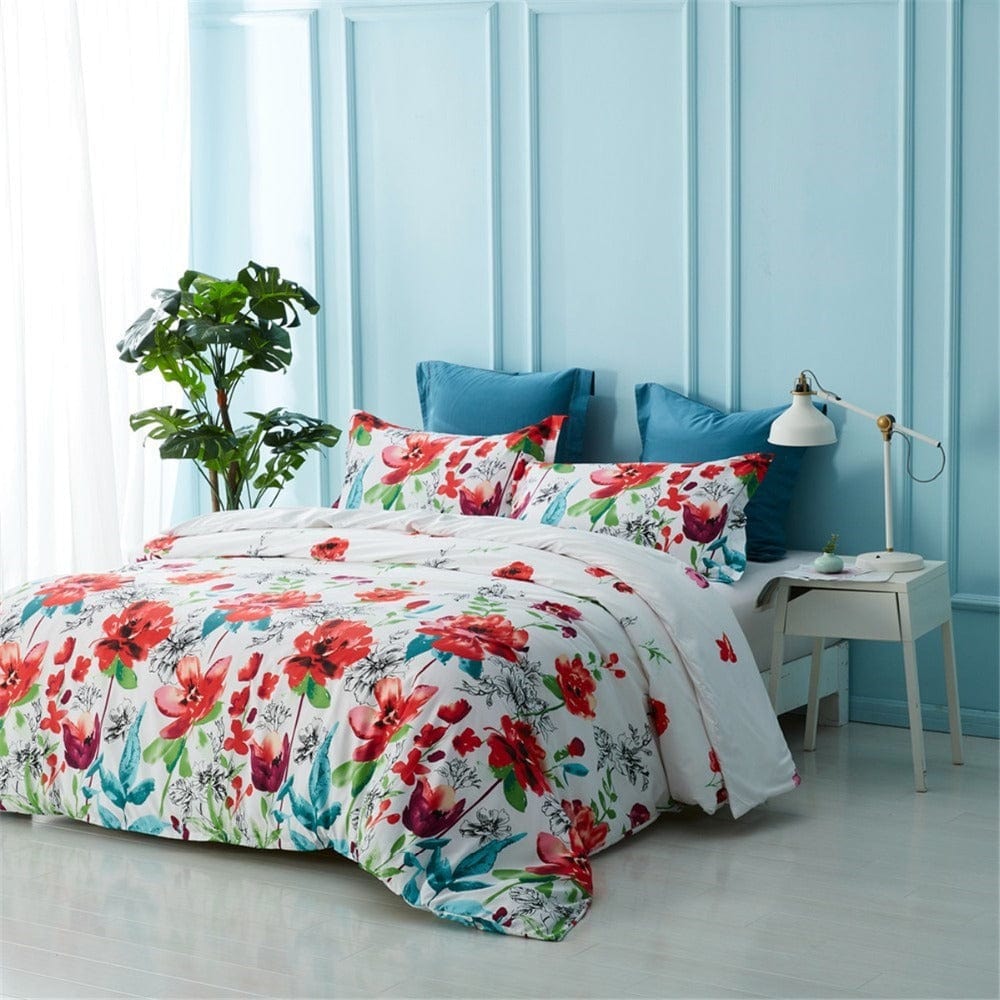 Housse de Couette Fleurs Rouges