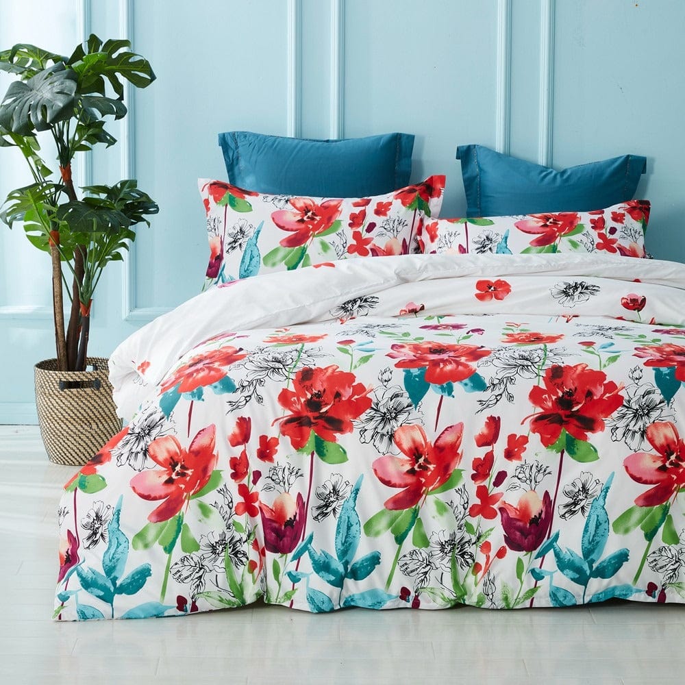 Housse de Couette Fleurs Rouges
