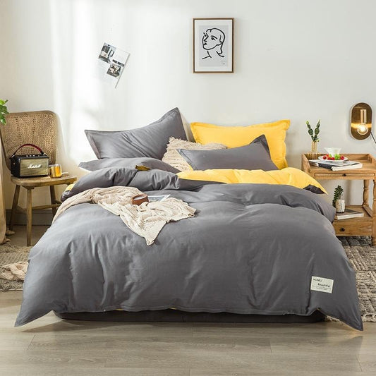 Housse de Couette Grise et Jaune Moutarde