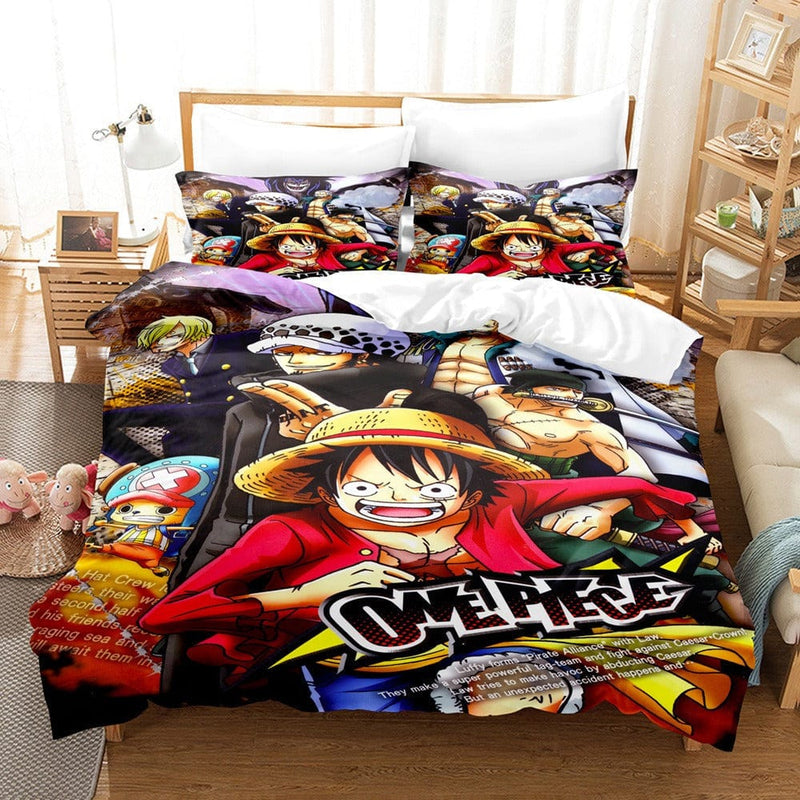 Parure De Lit One Piece Enfant - Housse Couette 140x200 Cm + Taie 63x63 Cm - Motif Luffy équipage - 3