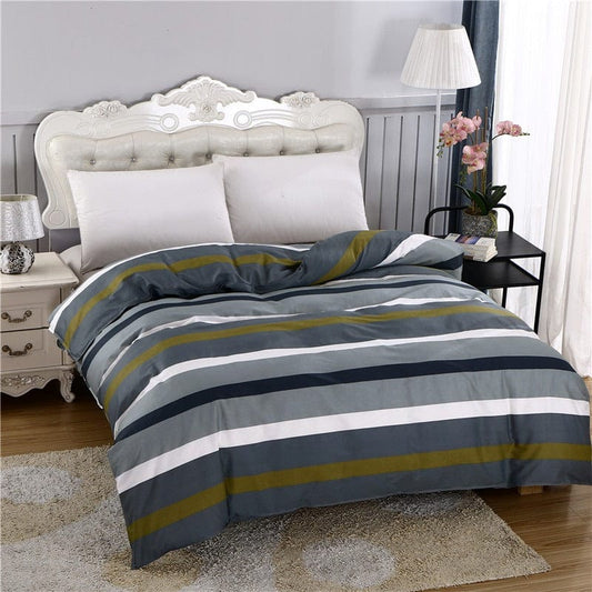 Housse de Couette Rayée Gris et Blanc